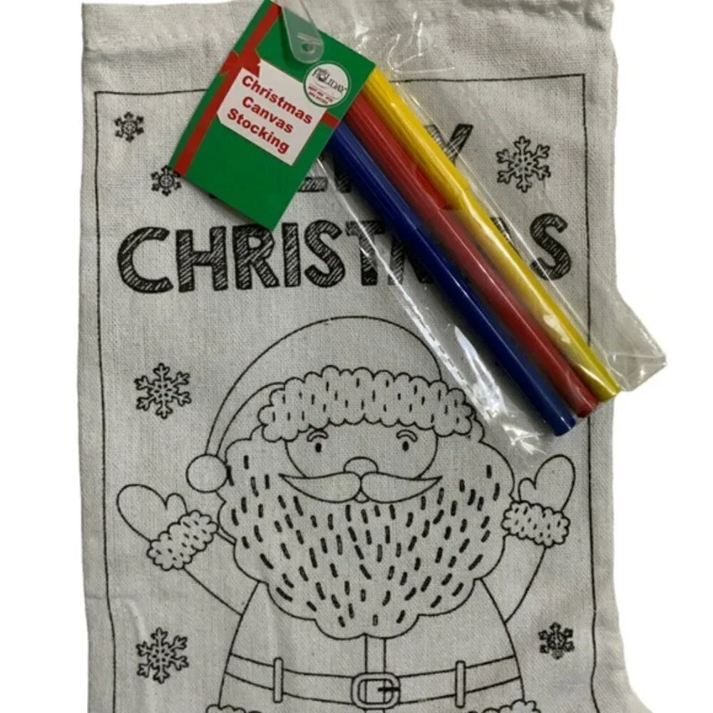 Christmas Stocking Color Your Own Canvas Fabric Stocking With Markers 15 inches